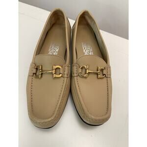 Salvatore Ferragamo Beige Leather Horsebit Loafers